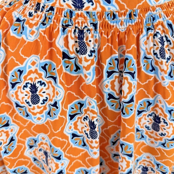 Crown & Ivy Womens SZ 1X Long Sleeve Orange Blue Pineapple Patterned Top Blouse - Picture 5 of 7
